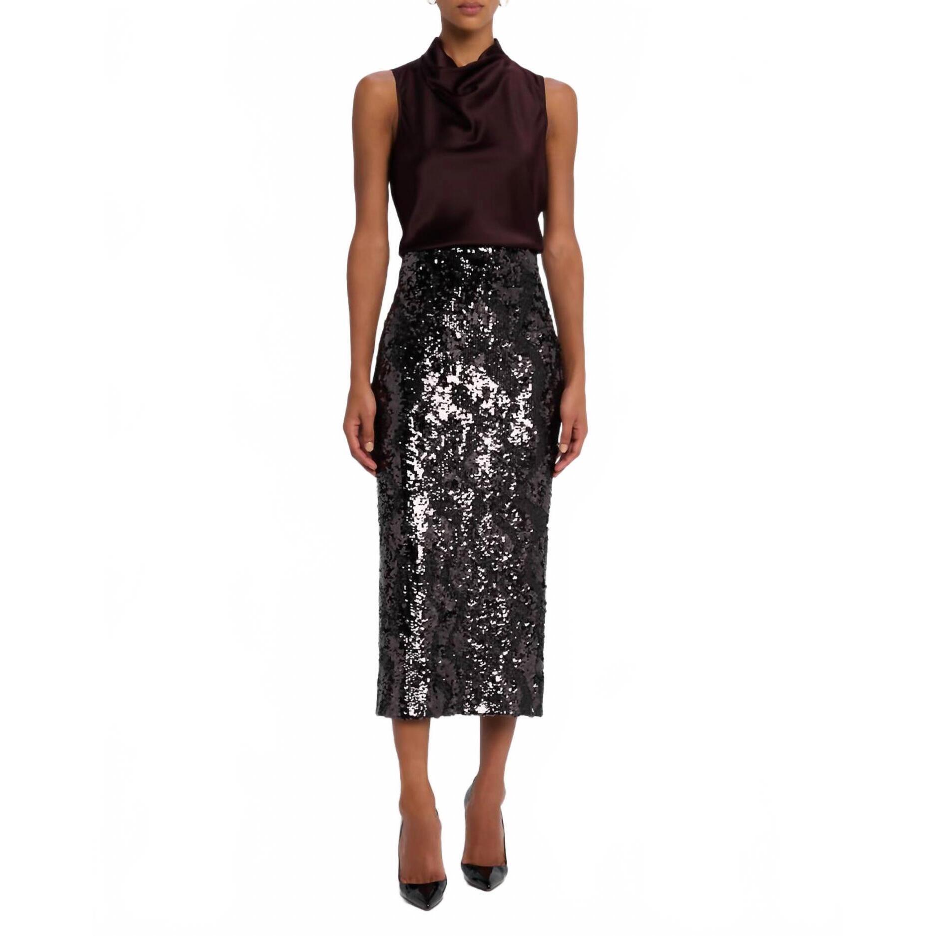 New Veronica Beard Koa Sequined Midi Skirt In Dark Currant